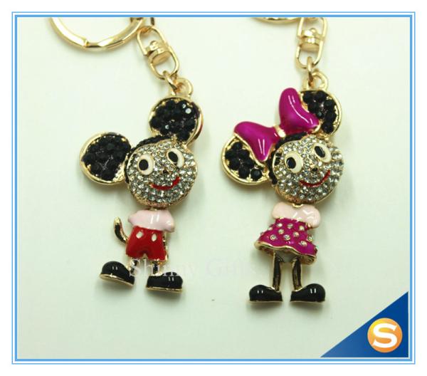 Custom Rhinestone Cartoon mouse Animal Shape metal Crystal Key Chain Ring Holder