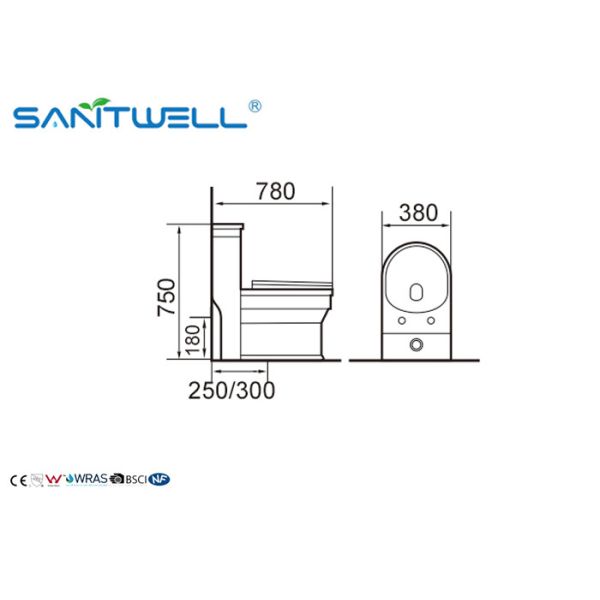 CE Approved Gold Ceramic Toilet SWC1411 780*380*750 Mm Dual Flush Washdown