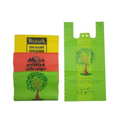Blocked Biodegradable T Shirt Bags Packaging Compostable Grocery Bags With Handles