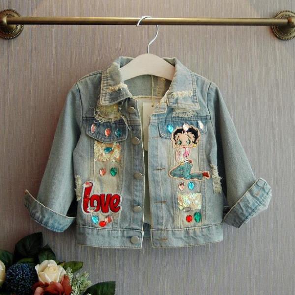 Spring 80CM 31.5in Childrens Jean Personalised Denim Jacket With Frosted Hole