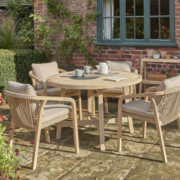 Pastoral Style Teak Wood Table And Chair Luxury Woven Rope Outdoor Furniture For Garden