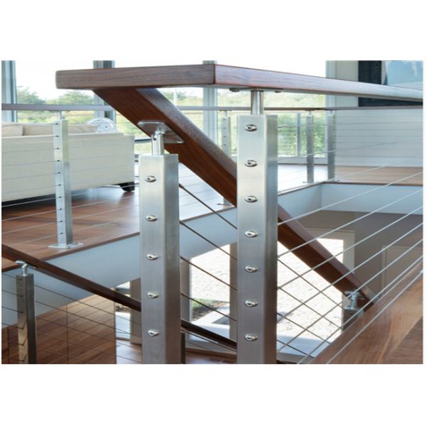 Metal Craft 304 Stainless Steel Cable Stair Railing With Top Wood Handrail