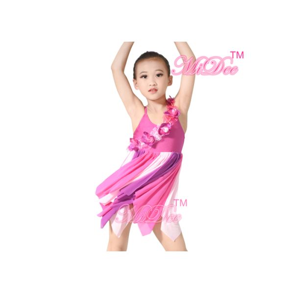 Girls Modern Dance Costumes Camisole Asymmetrical Floral Lyrical Dress