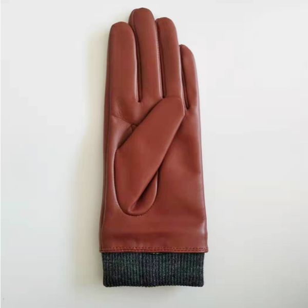 Fashion Knitted Cuffs Womens Soft Leather Gloves Eco - Friendly Red Color