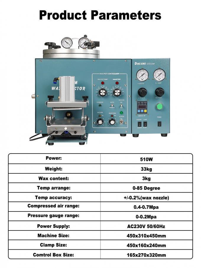 Precision Wax Injection Machine with 0-85 Degree Temperature Range 3kg Wax Content and 510W Power for Jewelry Manufacturing