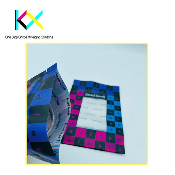 Double Side Digital Printed Packaging Bags Holographic Foil Pouch With Window