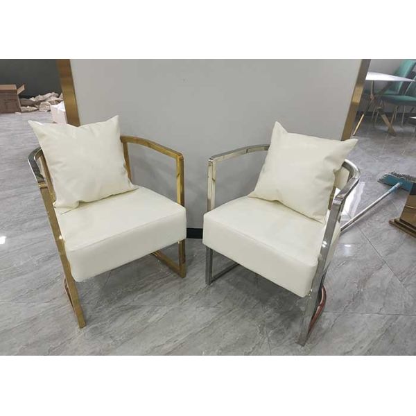 Gold Plated Ergonomic Backrest Leather Upholstered Dining Chair With Armrests