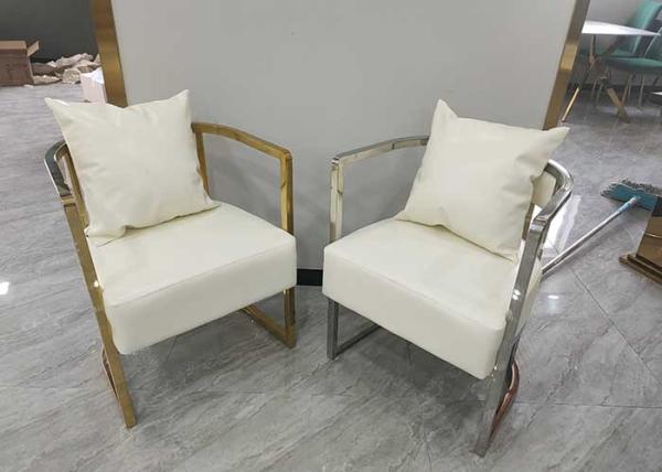Gold Plated Ergonomic Backrest Leather Upholstered Dining Chair With Armrests