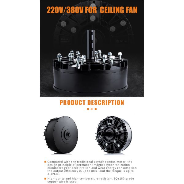 3 Fase 220V 400W HVLS Refrigeración de techo Bldc Motor de ventilador para área cubierta de aire de 280 m2