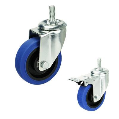 100mm Diameter Blue TPR Trolley Casters Wheel With M12x30mm Threaded Stem