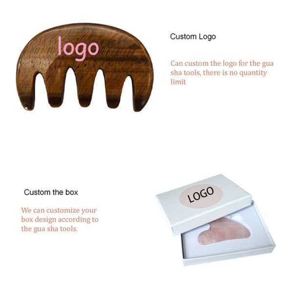Brown Natural Tiger Eye Stone Guasha Massage Comb for Body and Neck Therapy Hair Comb Scalp Massager Tool SPA Treatment