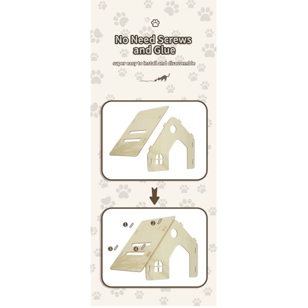 Snap Button Closure Indoor Wooden Cat House Made of HDF Board for Your Feline Frien