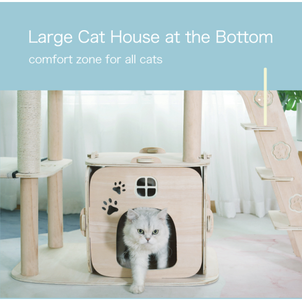 Commercial E-commerce Stores Cat Tree Wood Sisal Multilayer Cat Scratch Tree with Cat Bed