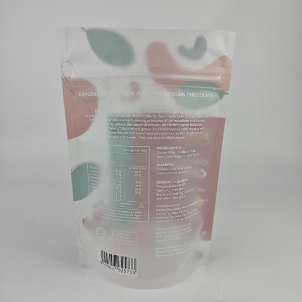 Custom Printed 100g 3.52oz  Chocolate Coated Cashew Resealable Matte Finish Snack Food Packaging Bag
