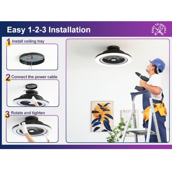 Experimente o melhor de ambos os mundos com o nosso ventilador de teto LED de 23 polegadas e motor DC