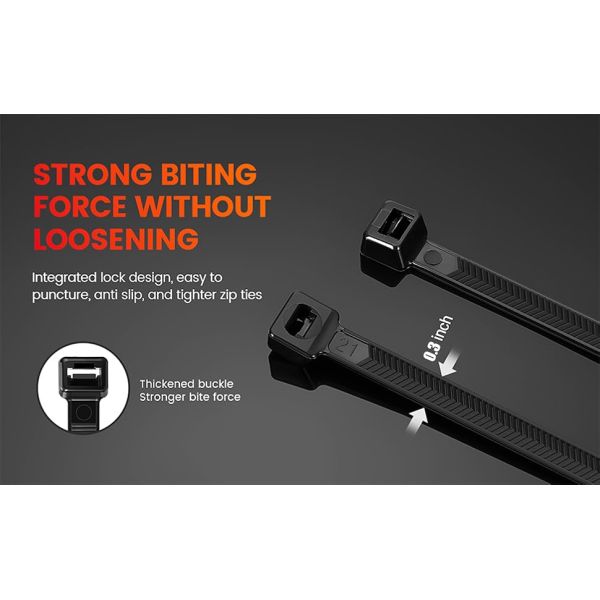 300*7.6mm Zip Ties Heavy Duty 12 Inch V-Shaped Toothed Double Sided With 200 LBS Tensile Strength Self Locking Nylon Cable Ties