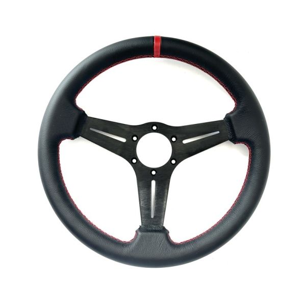 Microfiber Leather 330mm Deep Dish Steering Wheel 6061 Aluminum Red Stitching