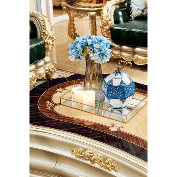 French Luxury Center table Gold Storage Carved Wooden Coffee Table