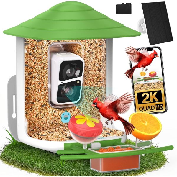 Visible Bird Feeder Featuring Consumption and Built In 4000mA Battery with Type C Interface and Two Way Audio Support