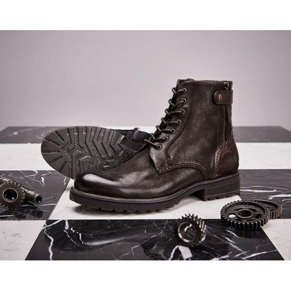 Нормальный размер мужской коричневый Челси ботинки полнозерновая кожа высокая верхняя повседневная обувь