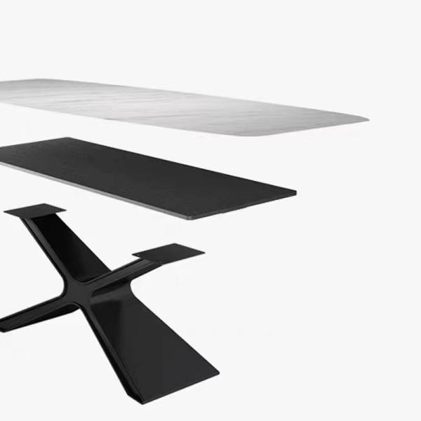 Elegant Appearance Ceramic Marble Dining Table With Stainless Steel Legs Rectangle Shape