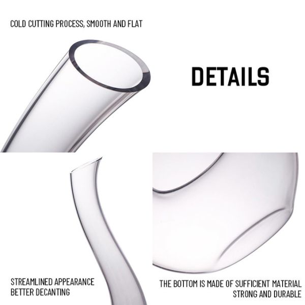 Décanteur et aérateur de vin de cristal sans plomb soufflé à la main en gros.