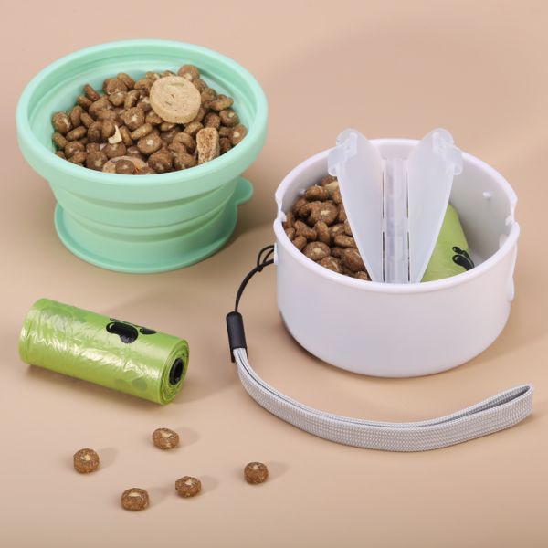 Outdoor Travel Dog Feeder 3 in 1 Collapsible Pet Water Bowl with Lid and Foldable Design