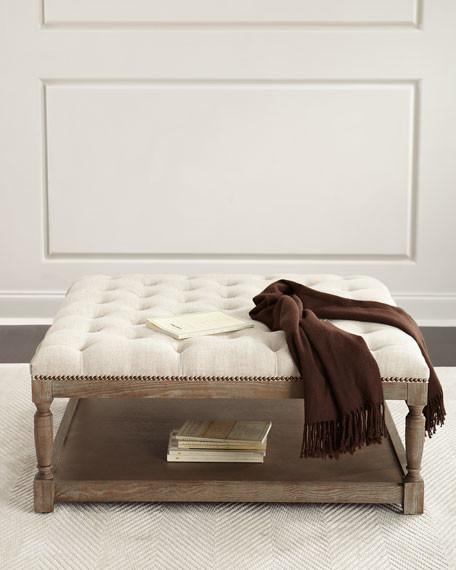 French country fabric ottoman stool Antique square hot sale classic fabric wooden coffee table