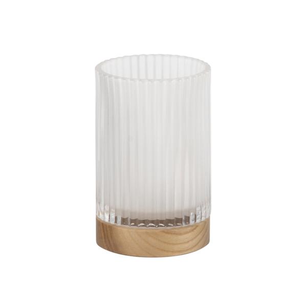 Frosted Glass Bathroom Shower Accessories Set Lotion Pump Containers Natural Wooden Parts