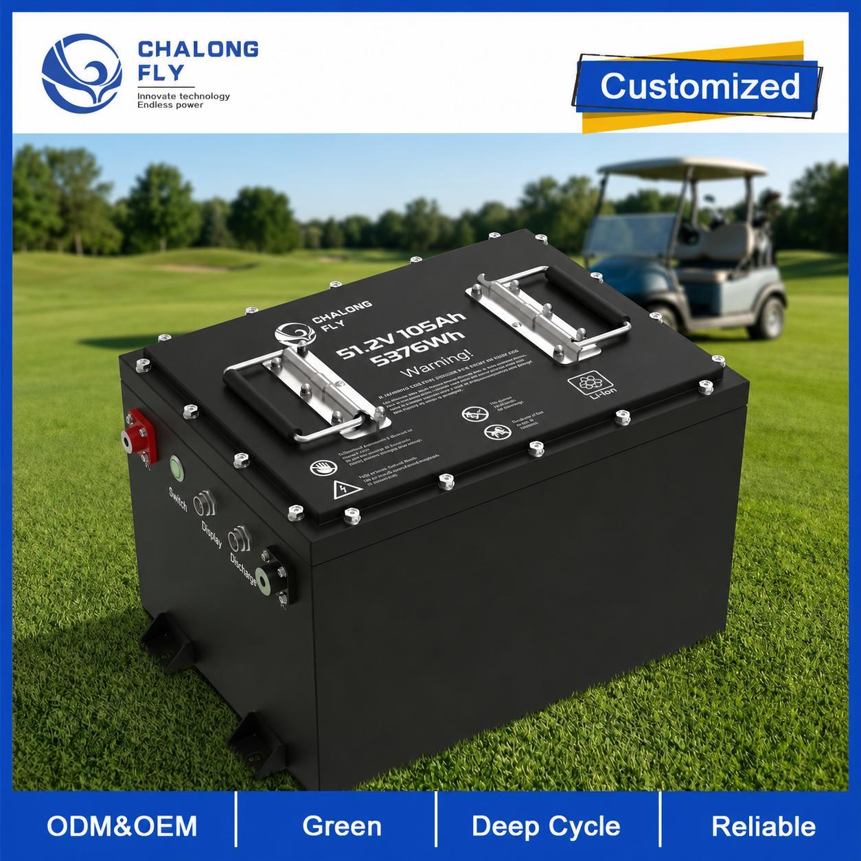 51.2V 105Ah LiFePO4 Golf Cart Battery with 5376Wh Capacity and Smart BMS for 48V Lead-Acid Conversion
