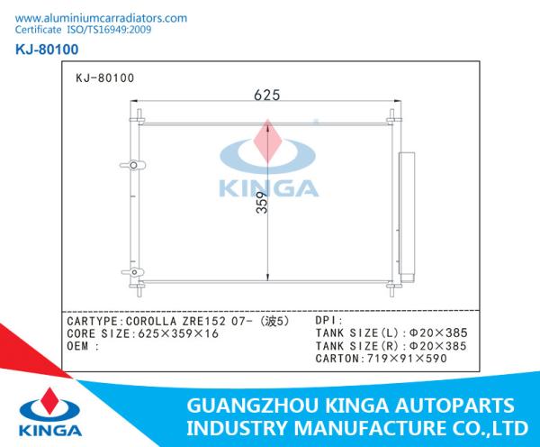 Auto Condenser For Toyota Corolla Zre152 07- OEM 88450-02280 With Fin in 5mm