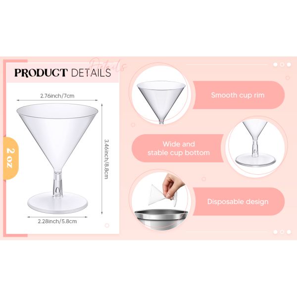 Thoughtful Design Mini Martini Glasses Plastic Oz Disposable Mini Margarita Cups Clear for Weddings Party Wine Cocktails Drinks Desserts