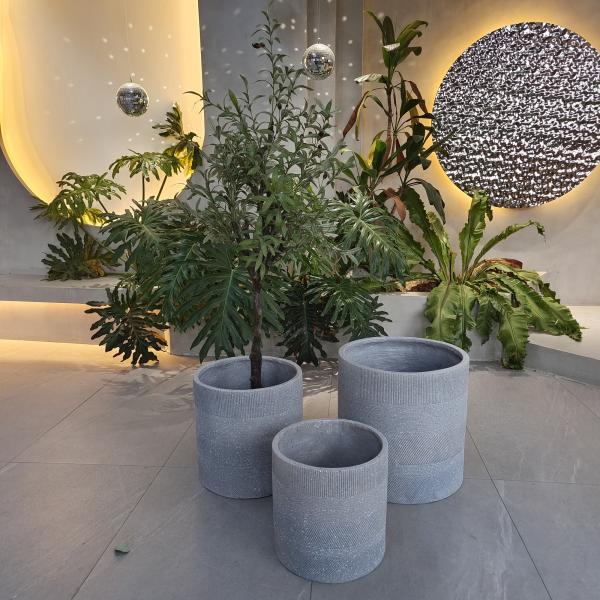 Hand Carve Finishing Fiber Clay Planter D300*H270 With Drainage Holes