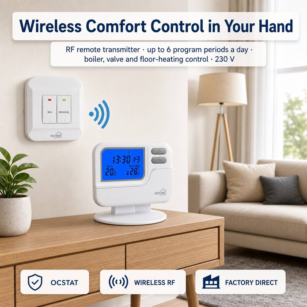 Riseem White ABS 868Mhz RF Room Wireless Programmable Thermostat Digital Heating And Cooling OEM