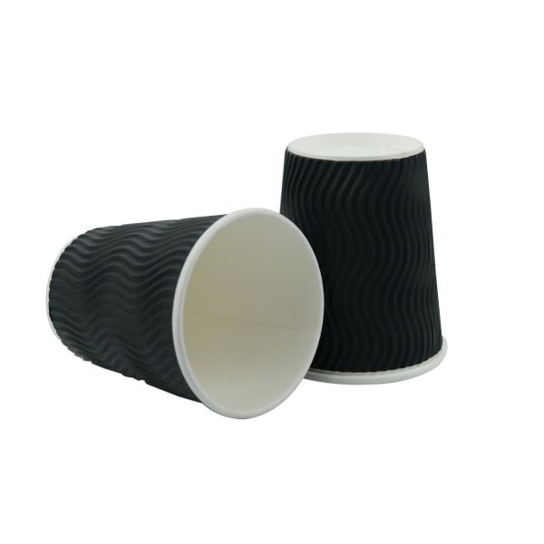 Black Hot Drink Disposable Cups 300ml Three Layers With The Inner Most Wall PE Coated
