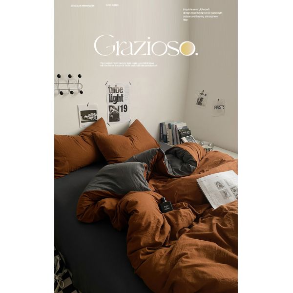 4-piece Duvet Cover Set Solid Color Washed Cotton Bedding Set for Adult and Child