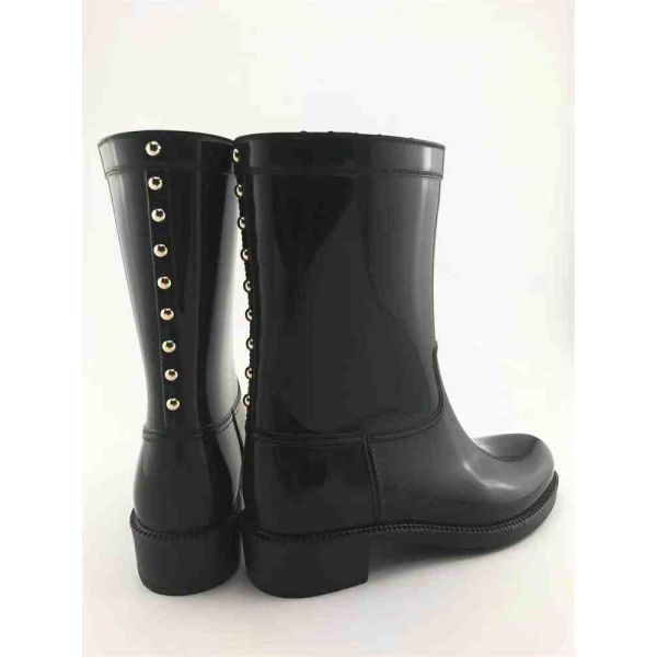 Bottes de pluie en PVC pour femmes, mi-mollet, avec garnitures de bourgeons,