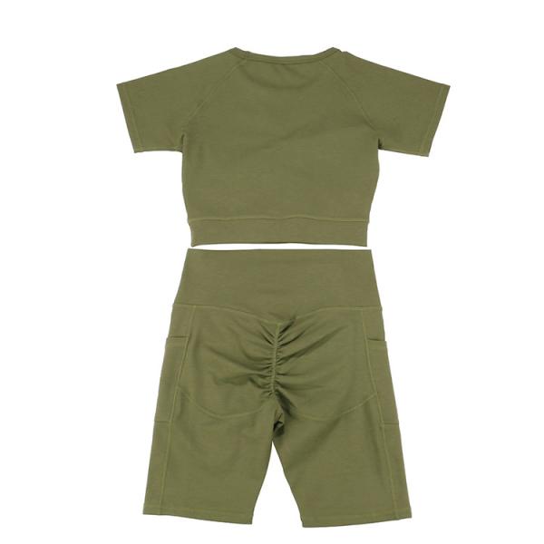 Conjunto de yoga sem costura para mulheres camisas de corrida e calções