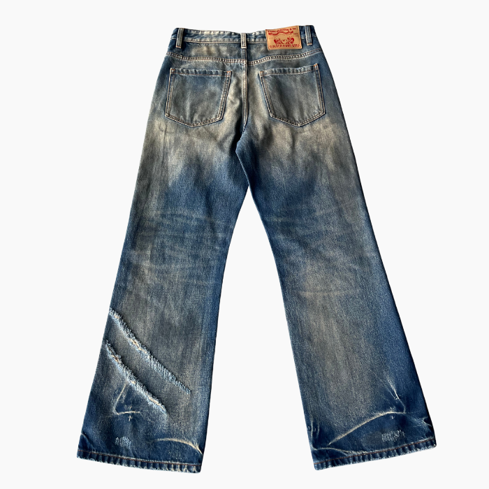 Sandblast Men's Jeans Flare Bootcut Distressed Denim Jeans Frayed Rip