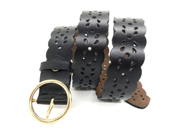 Hollow Flower Genuine Cowhide Women's Fashion Leather Belts With Alloy Buckle