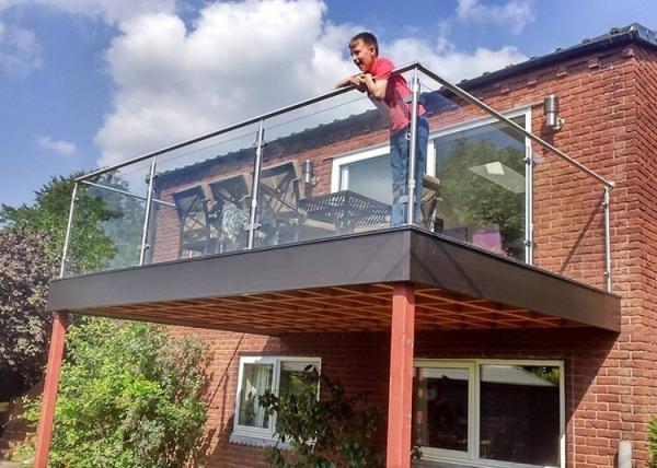 Mirror Balcony Stainless Steel Glass Balustrade , Residential Glass Railing Systems