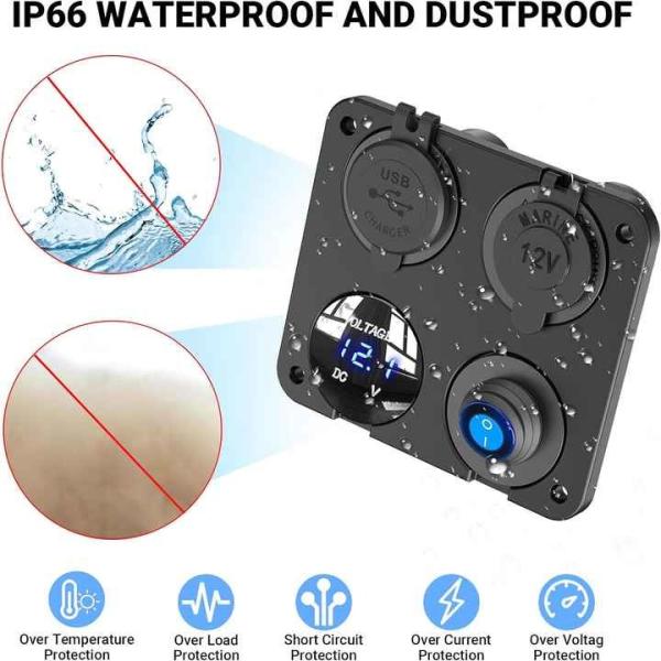 Waterproof Dual PD QC3.0 90W Car Phone Charger Voltage Switch