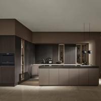 2024 New Custom Color Design Luxury Wood Veneer Cabinet de cozinha com armários de ilha para cozinha