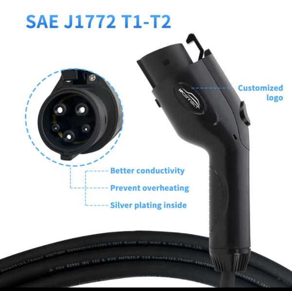 Portable 7kw 32A Saej 1772 T1-T2 EV Charger CE Electric Car Charging With Cable