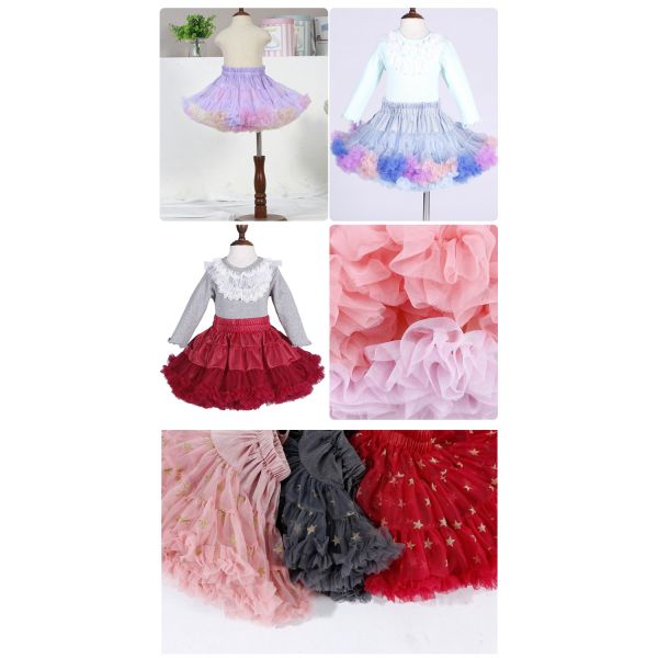 French Style Polyester Fluffy Children'S Beauty Skirts Red Tutu Skirt Rainbow OEM