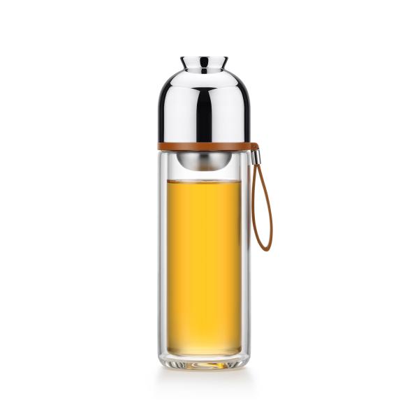 Food Grade Water Separating Loose Leaf Double Wall Glass Tea Infuser Custom