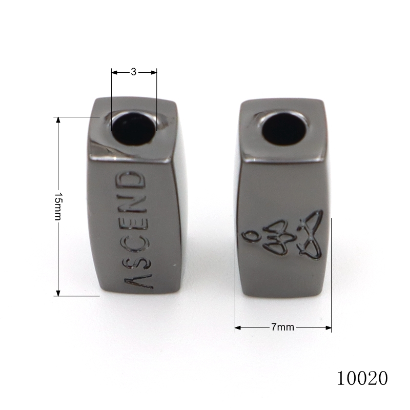 15mm Height 3mm Hole Metal Alloy Beads Gunmetal Square Metal Beads