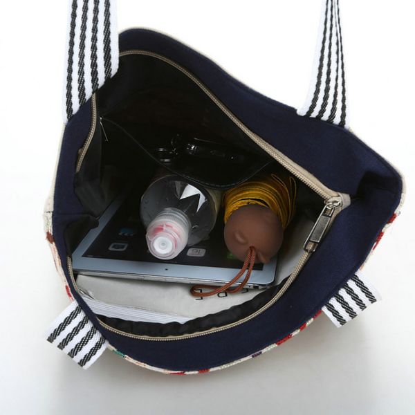 Cartoon Owl Print Canvas Shopping Bags Large Capacity For Women