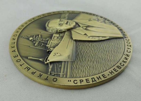 4.0mm SNS Round Die Cast Medals By Both Sides 3D , Antique Brass Plating