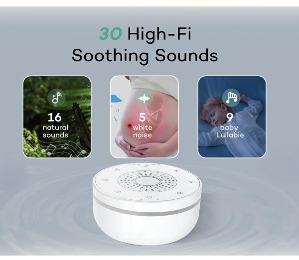 Portable White Noise Machine with 30 Sounds and LED Nightlight